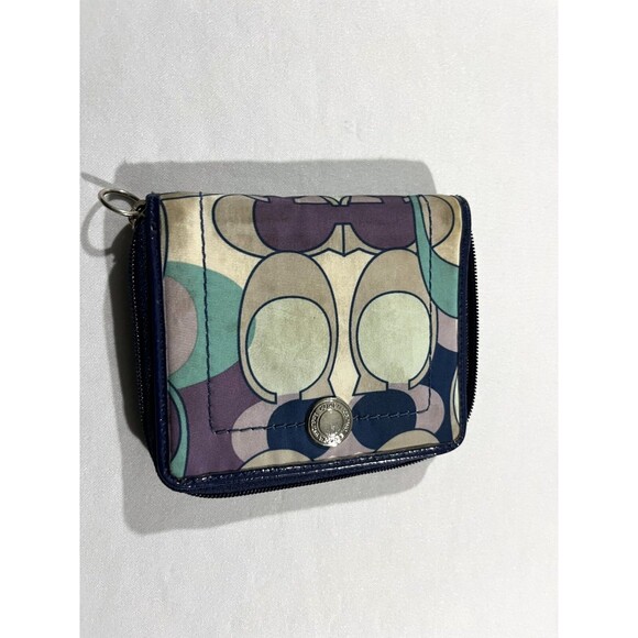 Coach Signature Multicolor Daisy Kyra Scarf Poppy Zip Around Wristlet Wallet Y2K - Picture 2 of 9